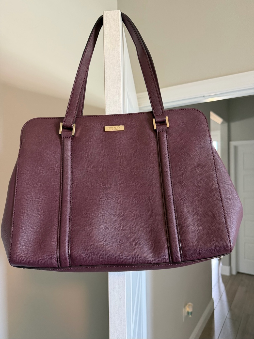 kate spade plum leather tote bag